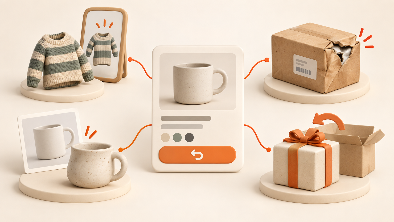 Different reasons for a return, including fit, shipping damage, a photo mismatch, and an unwanted gift