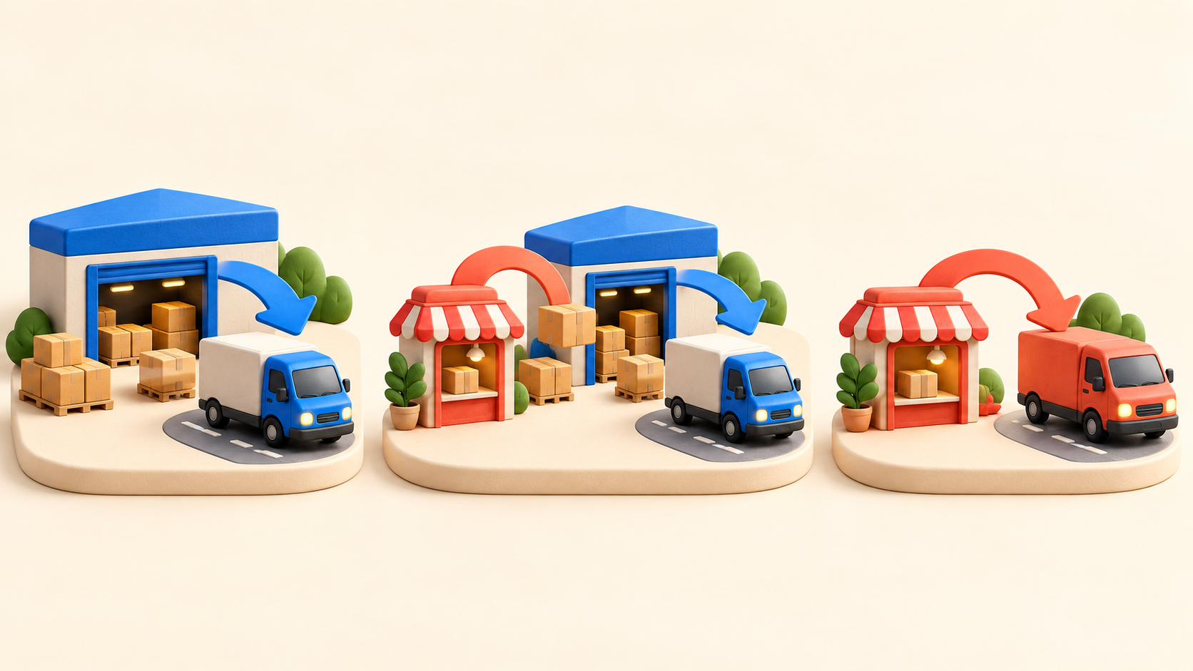 Three fulfillment setups showing who sells an item and who ships it