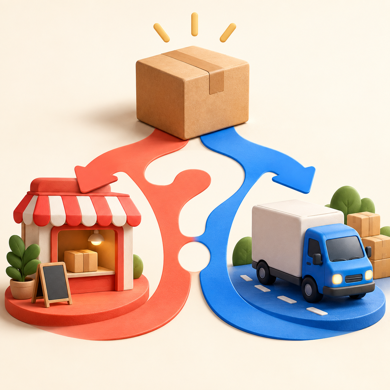 A package splitting between a marketplace seller and a delivery truck